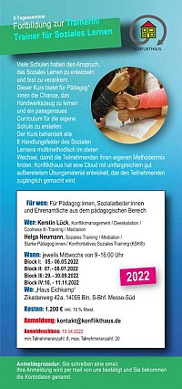 Vorschau Flyer: Fortbildung zur Trainer_in für Soziales Lernen Start 05.2022